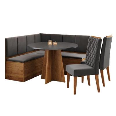 Conjunto Sala De Jantar Canto Alemão Com Baú Liebe Com Mesa Fin E 2 Cadeiras Bele Veludo Viero Madeirado / Cinza