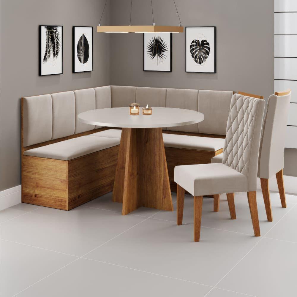 Conjunto Sala De Jantar Canto Alemão Com Baú Liebe Com Mesa Fin E 2 Cadeiras Bele Veludo Viero Madeirado - 2