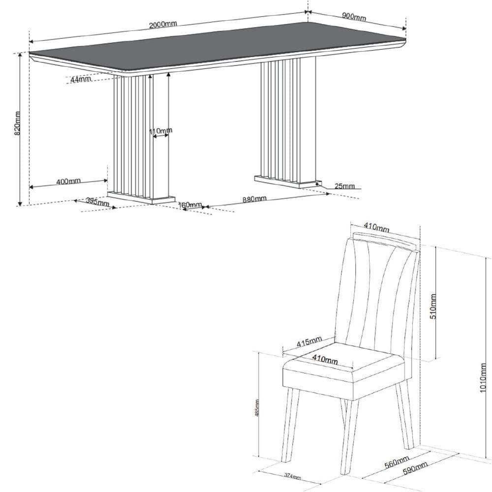 Conjunto De Mesa Sala De Jantar Ripada Tampo Com Vidro Mond 2m 8 Cadeiras Sofia Veludo Viero Madeirado / Cinza - 5