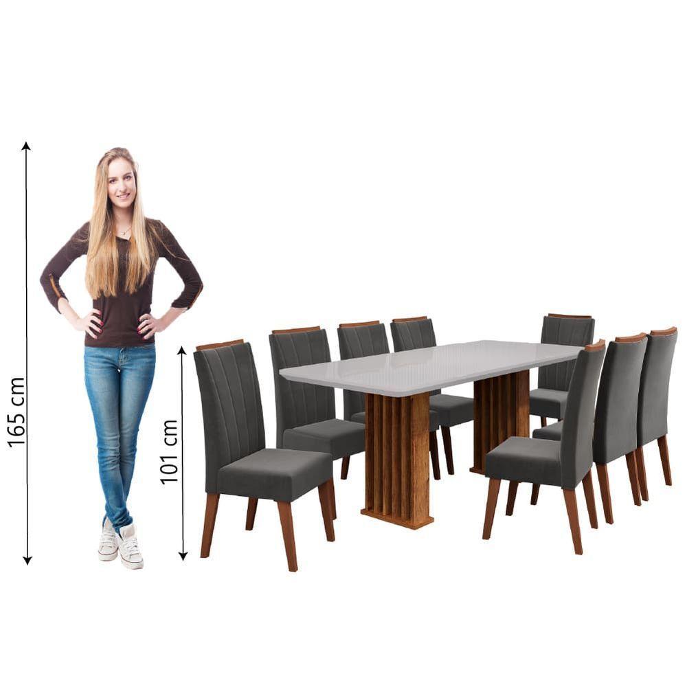 Conjunto De Mesa Sala De Jantar Ripada Tampo Com Vidro Mond 2m 8 Cadeiras Sofia Veludo Viero Madeirado / Cinza - 7