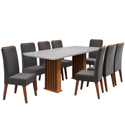 Conjunto de Jantar Mond 8 Lugares Tampo em MDF com Vidro Temperado Base Ripada Amadeirado 200cm