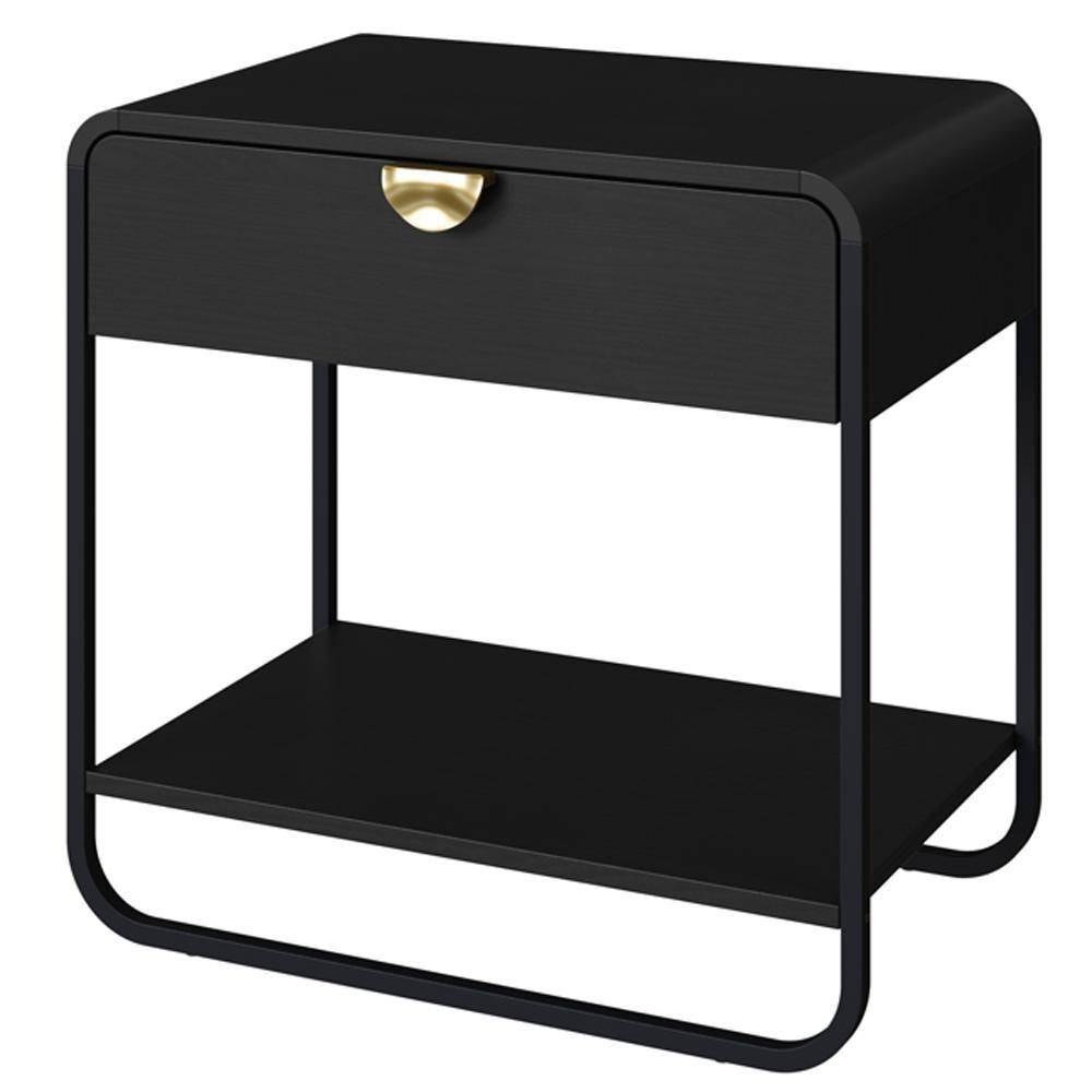 Mesa De Cabeceira 1 Gaveta Organica 60 Cm 28061 Artesano Nero Preto - 1