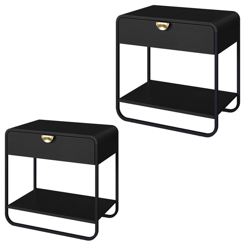 Kit 02 Mesas De Cabeceira 1 Gaveta Organica 60 Cm 28061 Artesano Nero Preto - 1
