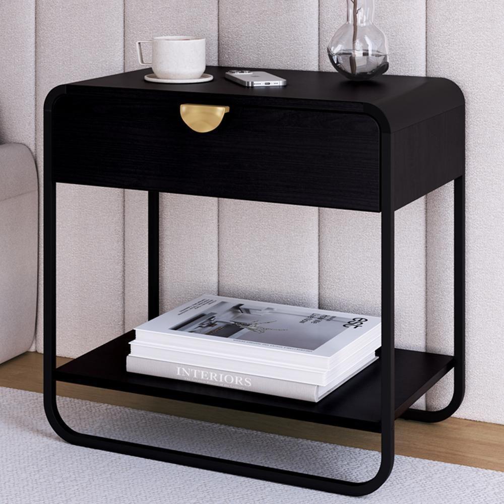 Kit 02 Mesas De Cabeceira 1 Gaveta Organica 60 Cm 28061 Artesano Nero Preto - 2