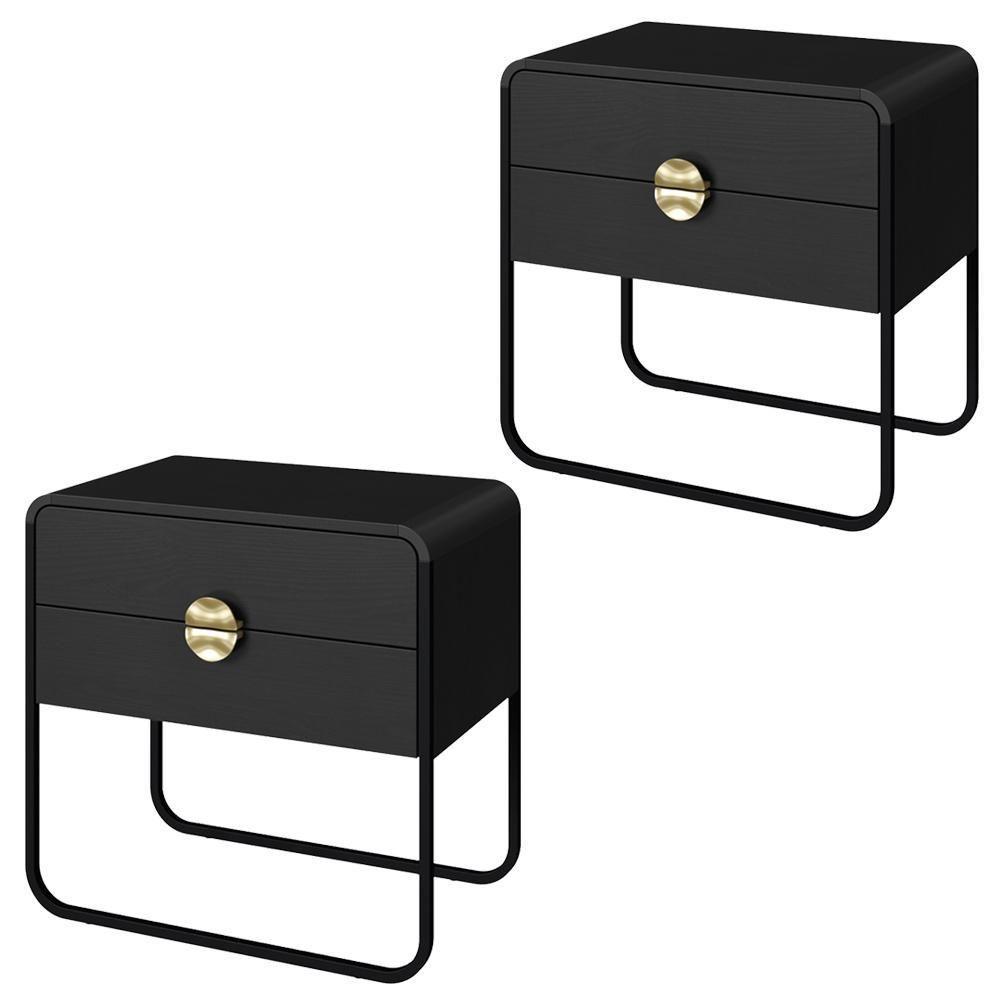 Kit 02 Mesas De Cabeceira 2 Gavetas Organica 60 Cm 28062 Artesano Nero Preto - 1