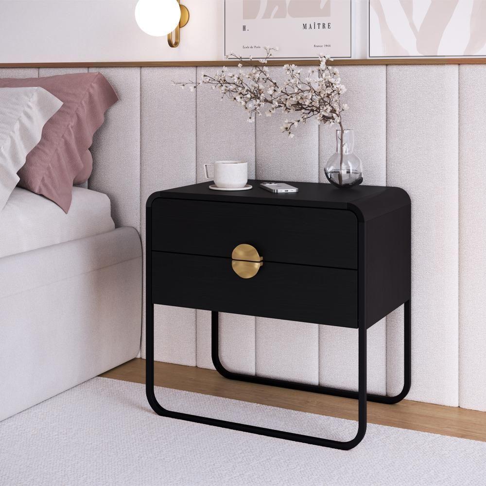 Kit 02 Mesas De Cabeceira 2 Gavetas Organica 60 Cm 28062 Artesano Nero Preto - 4