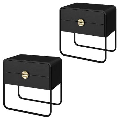 Kit 02 Mesas De Cabeceira 2 Gavetas Organica 60 Cm 28062 Artesano Nero Preto