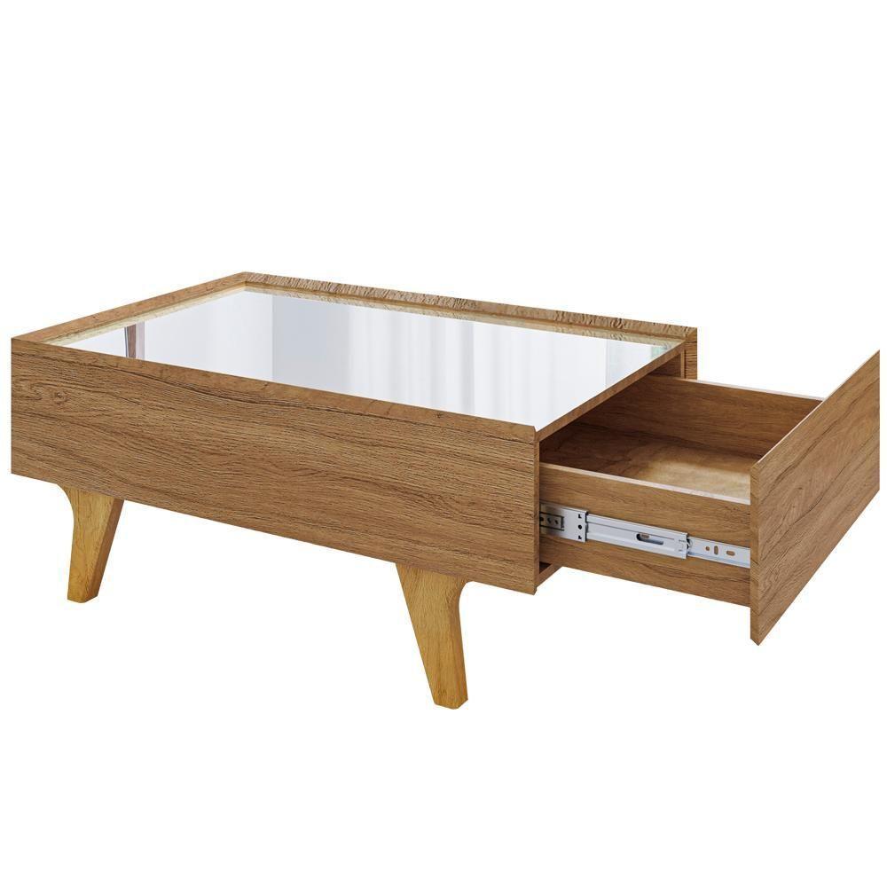 Mesa De Centro Com Espelho 1 Gaveta Sena 90 Cm Bechara Naturalle - 1