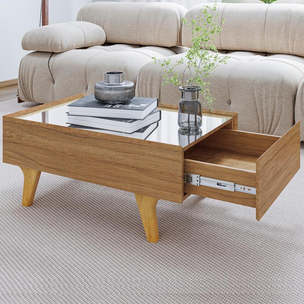 Mesa De Centro Com Espelho 1 Gaveta Sena 90 Cm Bechara Naturalle - 2