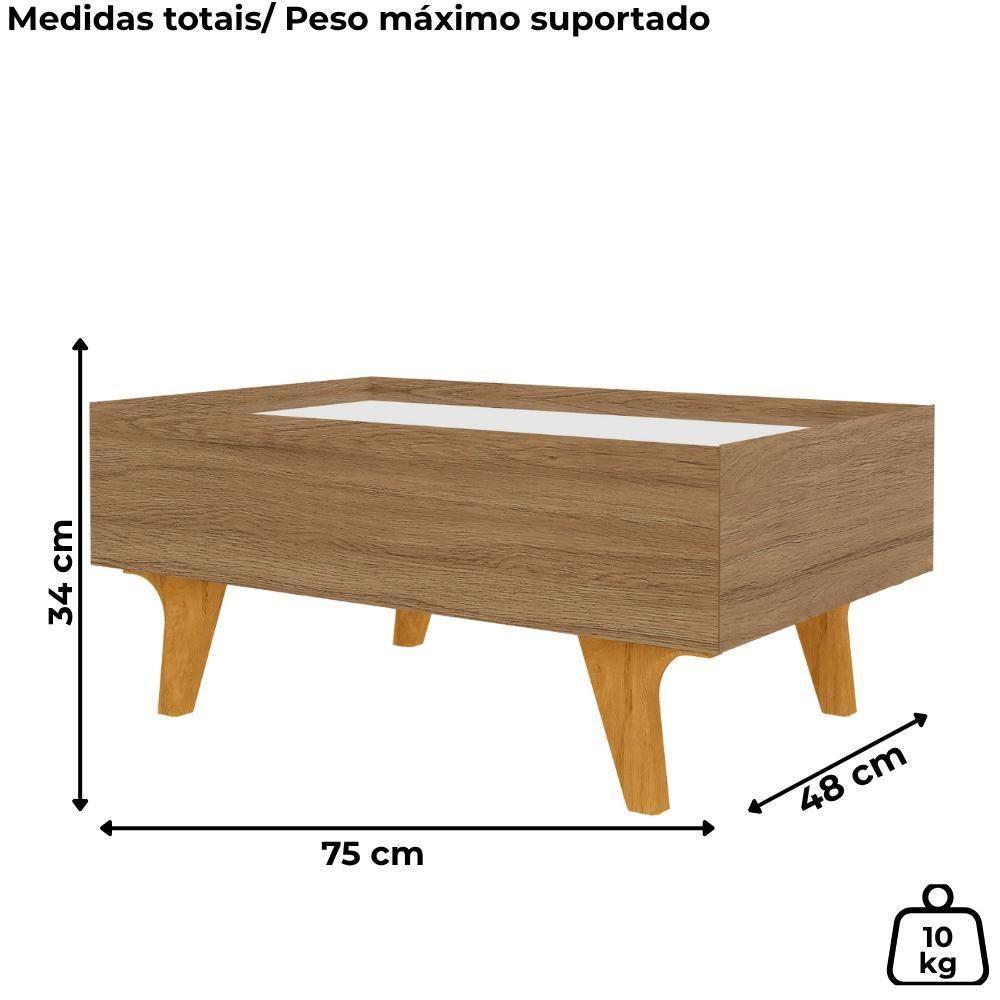 Mesa De Centro Com Espelho 1 Gaveta Sena 90 Cm Bechara Naturalle - 3