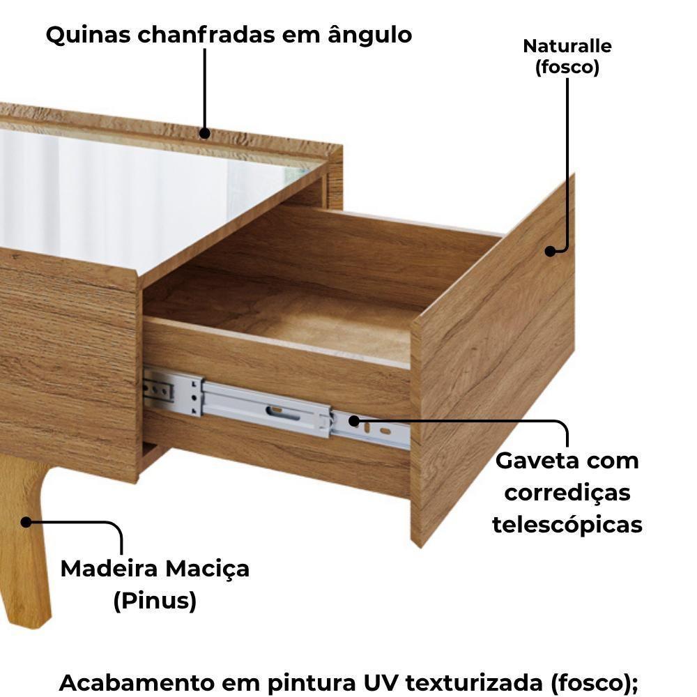 Mesa De Centro Com Espelho 1 Gaveta Sena 90 Cm Bechara Naturalle - 5