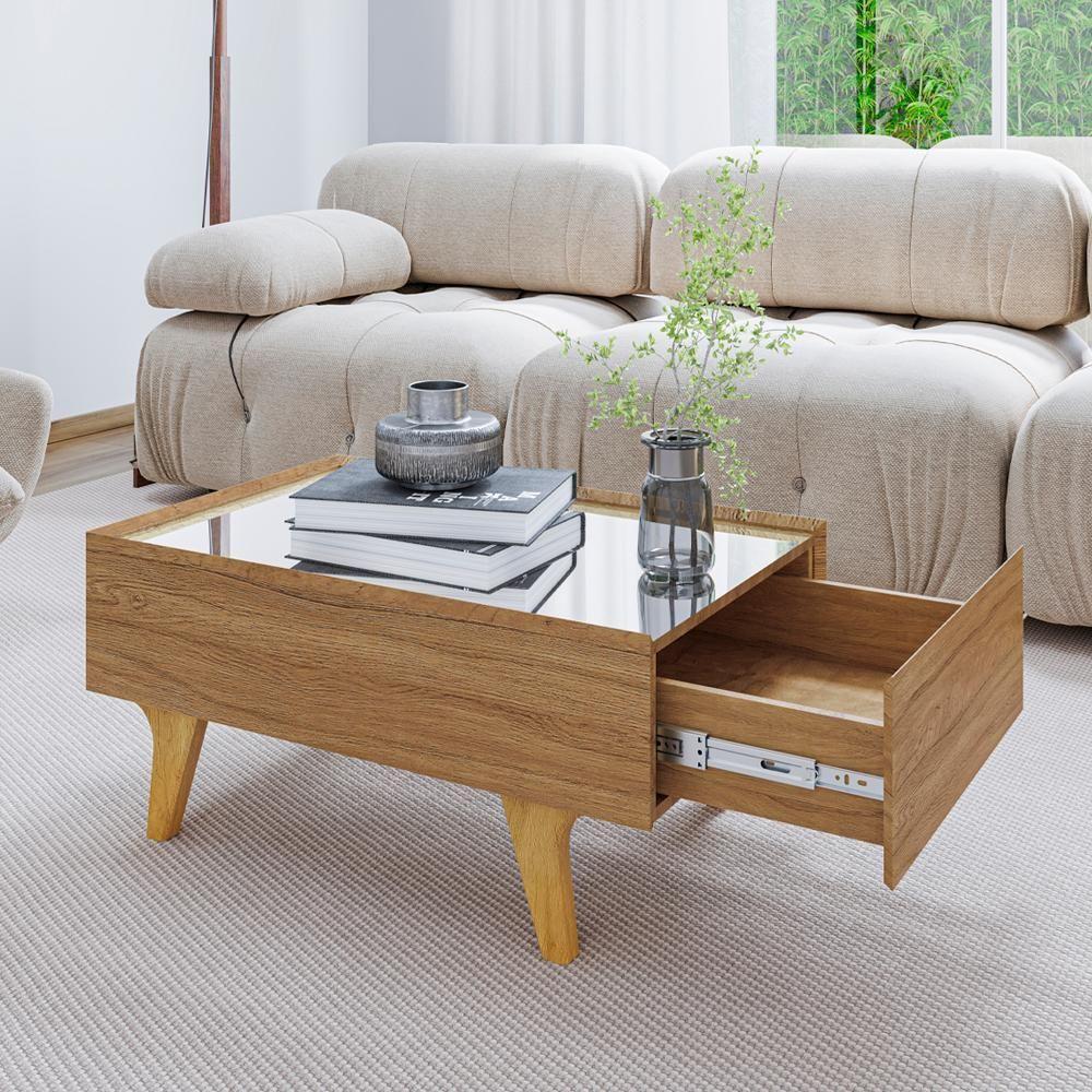 Mesa De Centro Com Espelho 1 Gaveta Sena 90 Cm Bechara Naturalle - 6