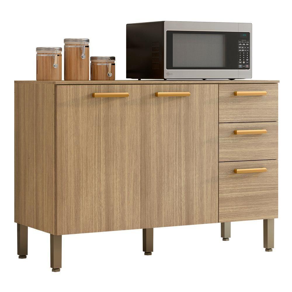 Balcao Com Tampo 3 Portas 2 Gavetas 120 Cm Urbane Ktp Freijo - 1