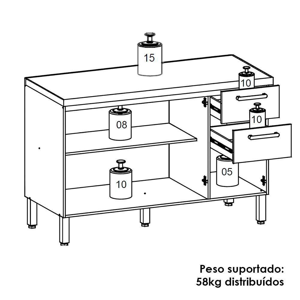 Balcao Com Tampo 3 Portas 2 Gavetas 120 Cm Urbane Ktp Freijo - 4