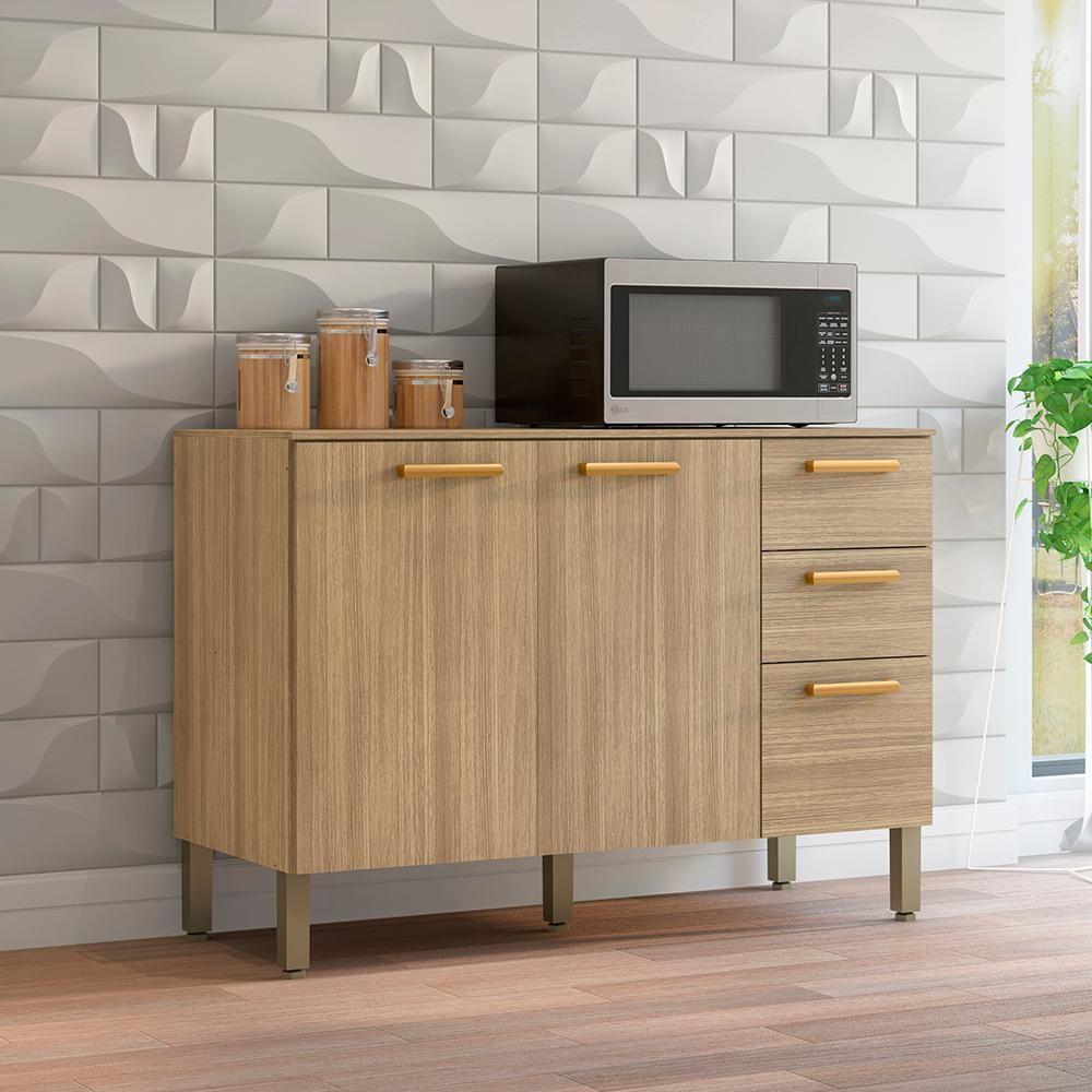 Balcao Com Tampo 3 Portas 2 Gavetas 120 Cm Urbane Ktp Freijo - 7