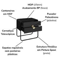 Mesa De Cabeceira 2 Gavetas Organica 60 Cm 28062 Artesano Nero Preto - 5