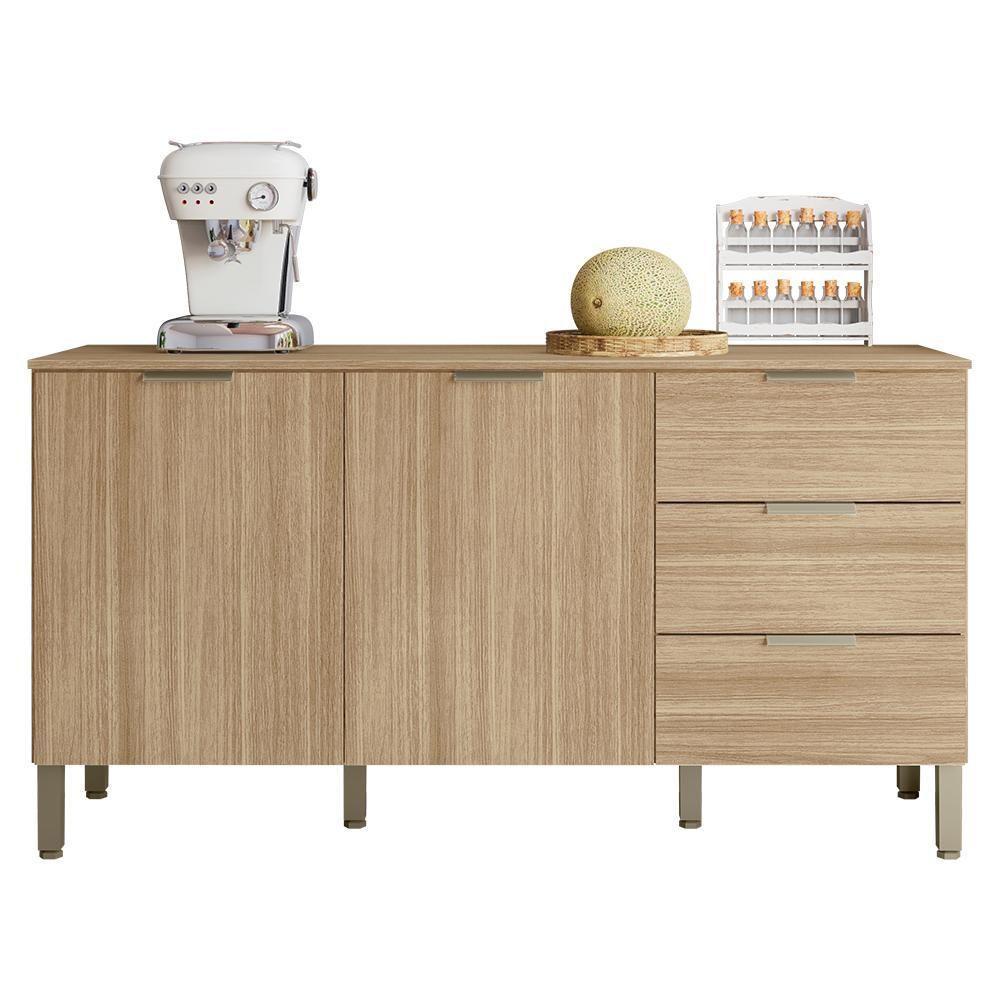 Balcao Com Tampo 2 Portas 3 Gavetas 160 Cm Glam Ktp Freijo - 1