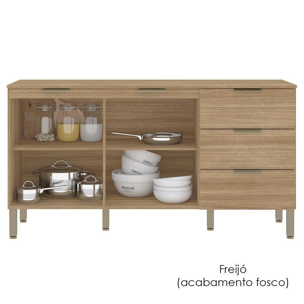 Balcao Com Tampo 2 Portas 3 Gavetas 160 Cm Glam Ktp Freijo - 5