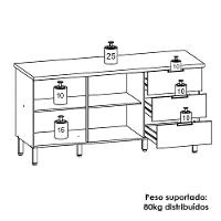Balcao Com Tampo 2 Portas 3 Gavetas 160 Cm Glam Ktp Freijo