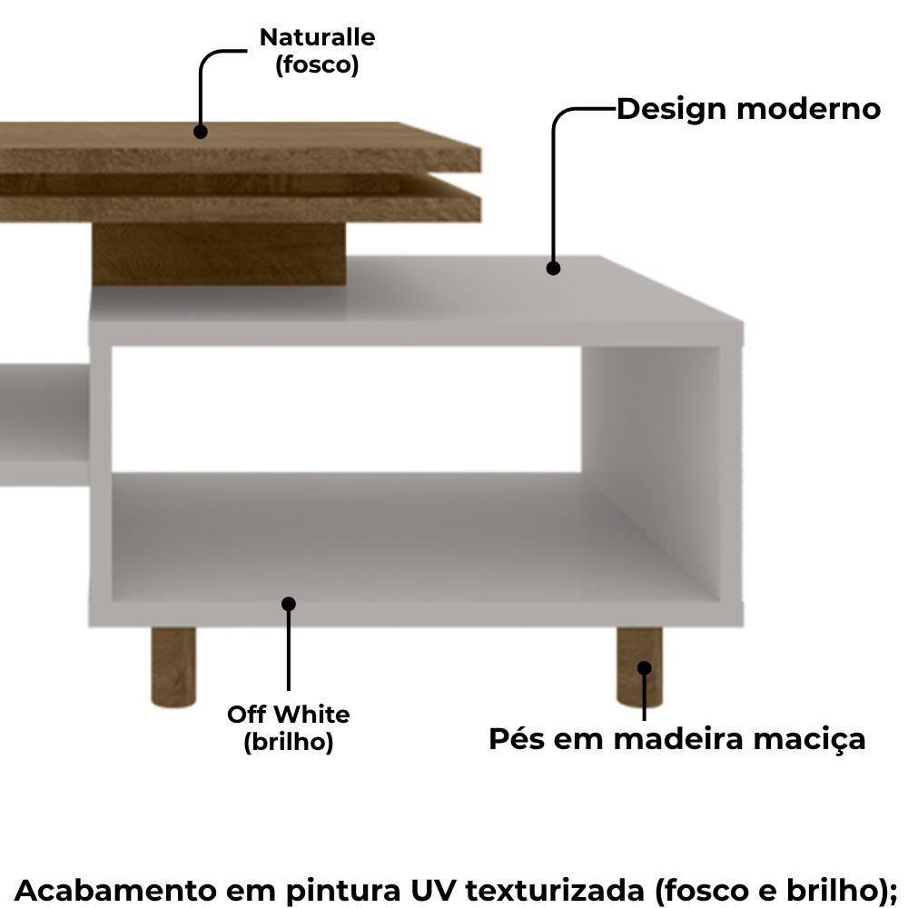 Mesa De Centro Para Sala Lima 90 Cm Bechara Off White Naturalle - 5