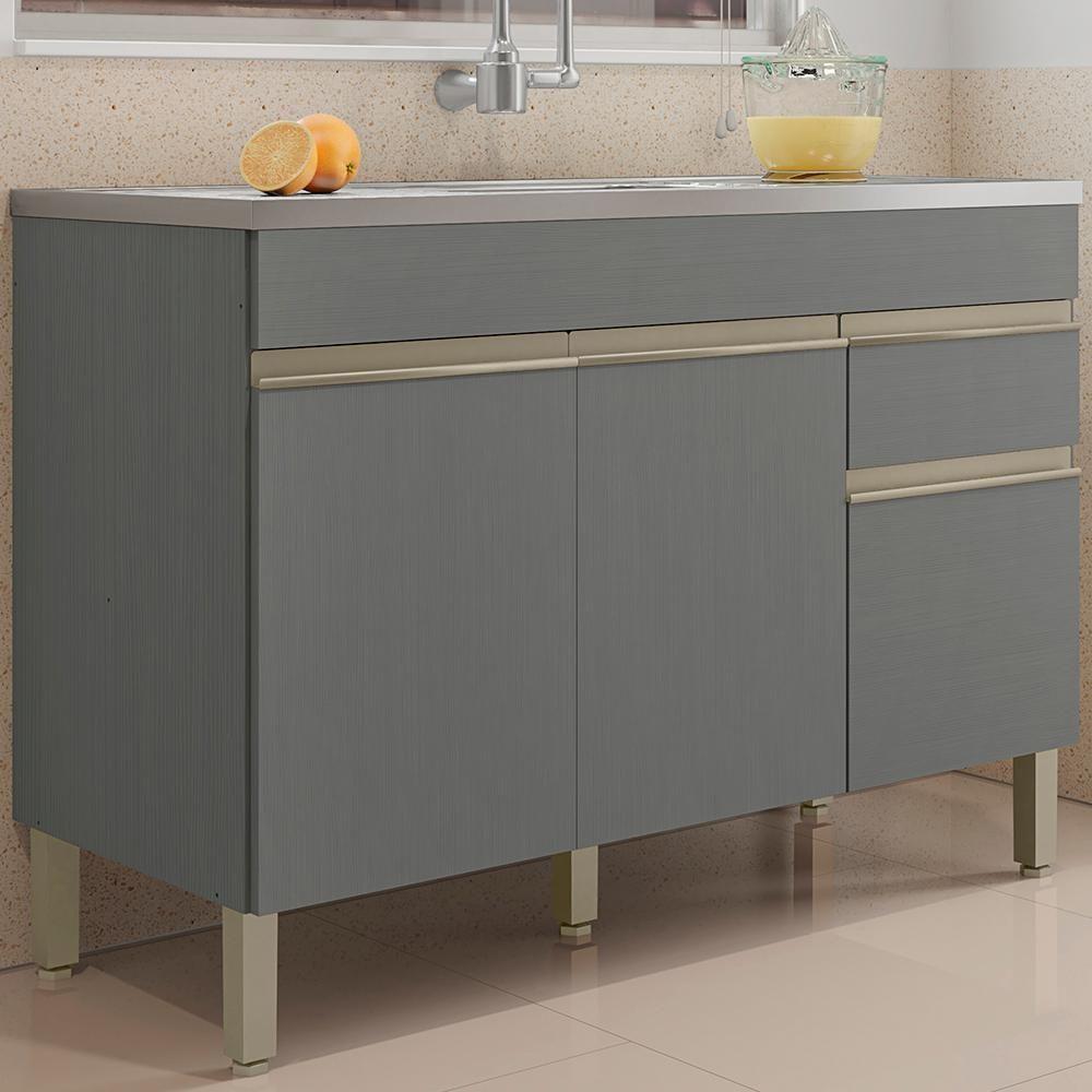 Balcao Para Pia 3 Portas 1 Gaveta 120 Cm Line Ktp Gris - 2