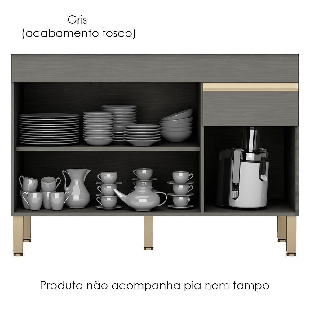 Balcao Para Pia 3 Portas 1 Gaveta 120 Cm Line Ktp Gris - 5