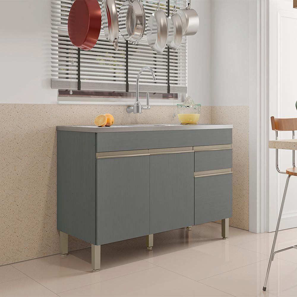Balcao Para Pia 3 Portas 1 Gaveta 120 Cm Line Ktp Gris - 6