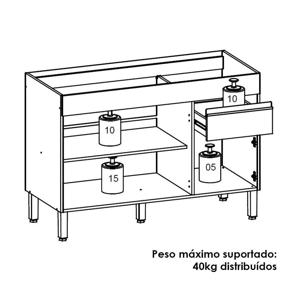 Balcao Para Pia 3 Portas 1 Gaveta 120 Cm Line Ktp Supremo - 4