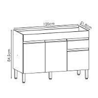 Balcao Para Pia 3 Portas 1 Gaveta 120 Cm Line Ktp Supremo - 3