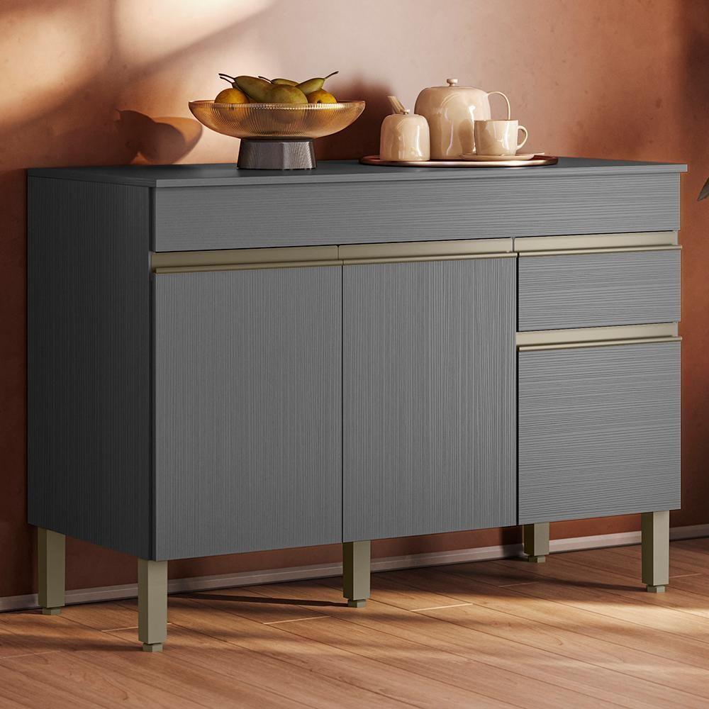 Balcao Com Tampo 3 Portas 1 Gaveta 120 Cm Line Ktp Gris - 2