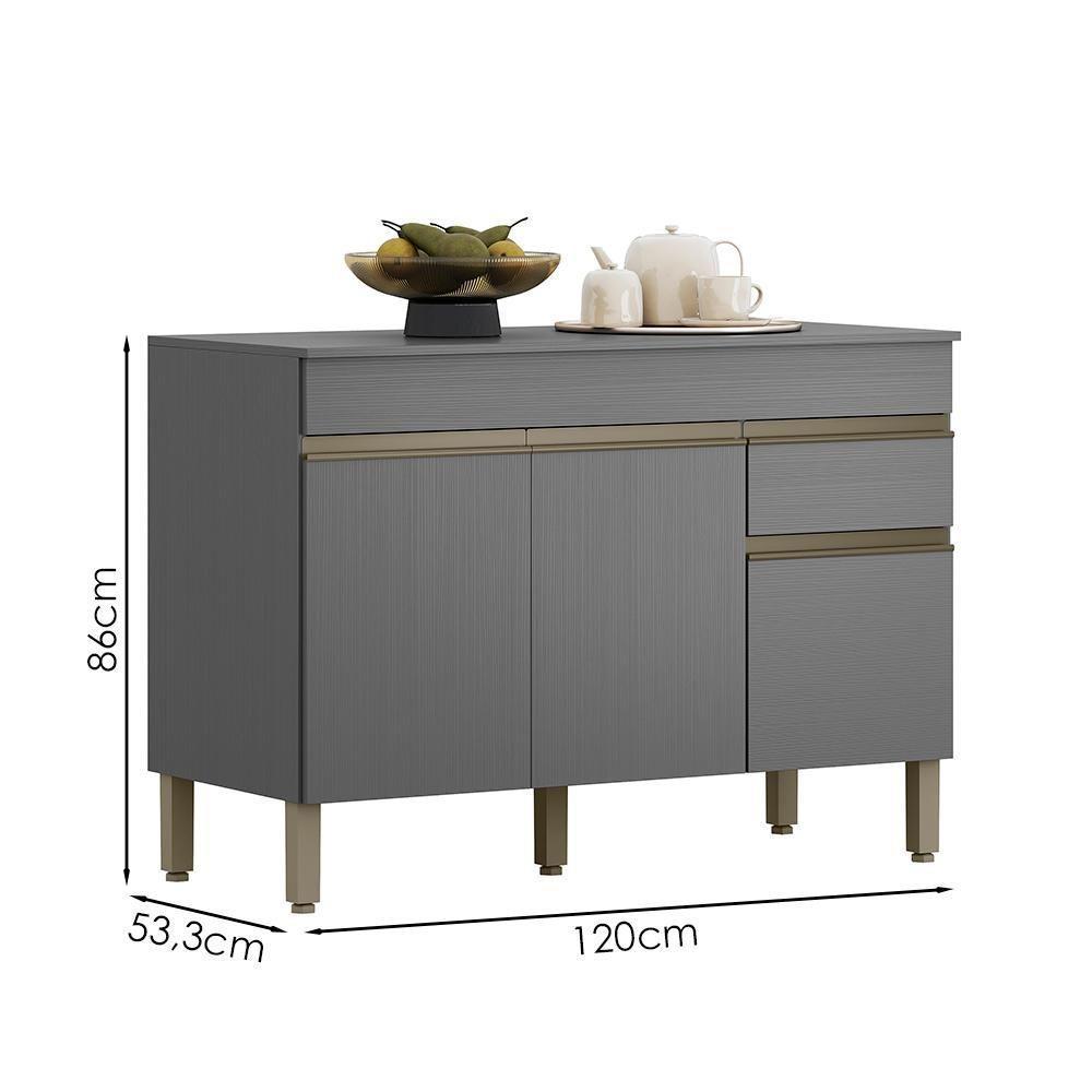 Balcao Com Tampo 3 Portas 1 Gaveta 120 Cm Line Ktp Gris - 3