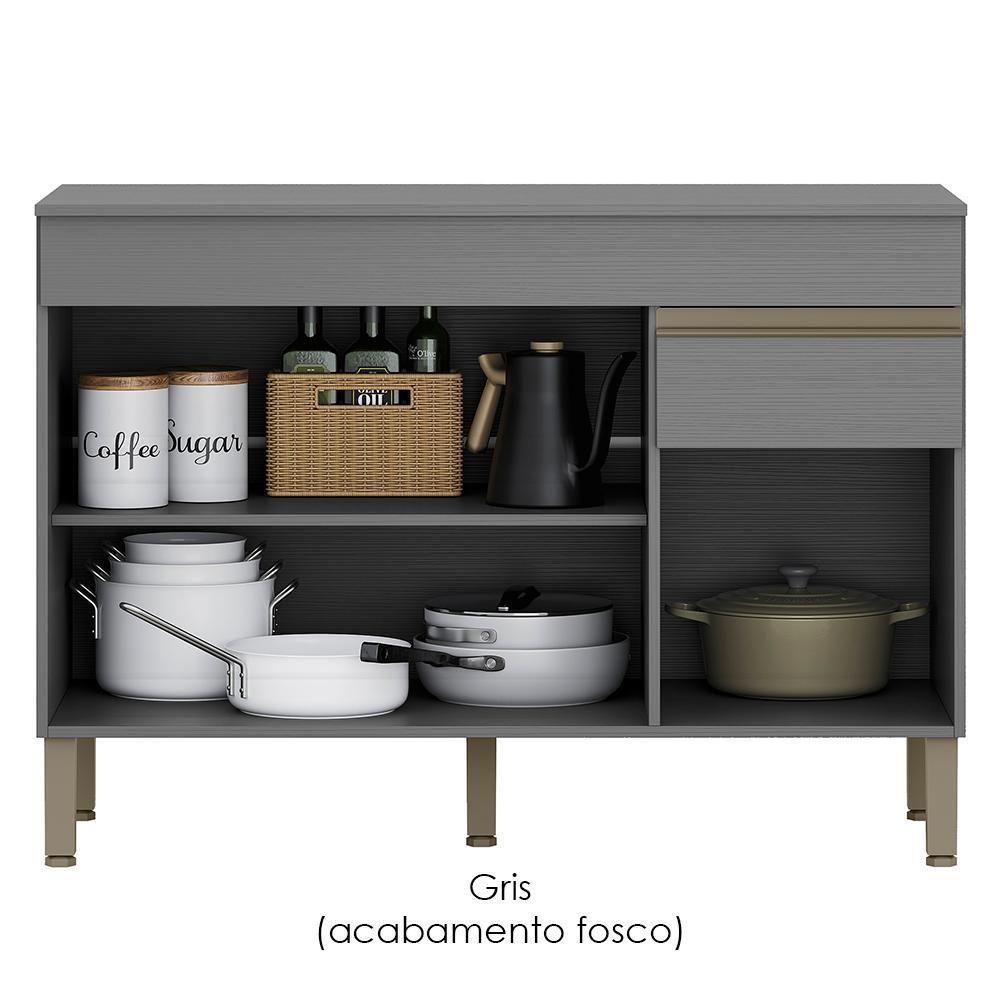 Balcao Com Tampo 3 Portas 1 Gaveta 120 Cm Line Ktp Gris - 5