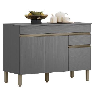 Balcao Com Tampo 3 Portas 1 Gaveta 120 Cm Line Ktp Gris