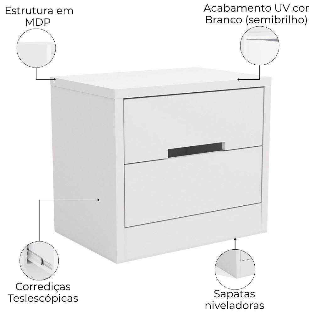 Kit 02 Mesas De Cabeceira 2 Gavetas 54 Cm S822 Kappesberg Branco - 3