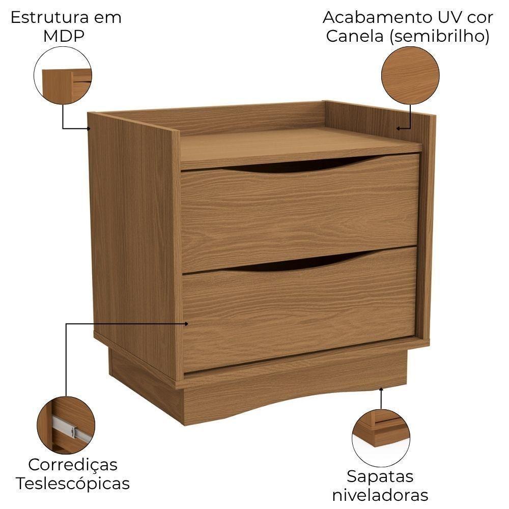 Kit 02 Mesas De Cabeceira 2 Gavetas 54 Cm M261 Kappesberg Canela - 4