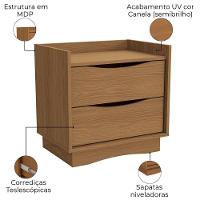 Kit 02 Mesas De Cabeceira 2 Gavetas 54 Cm M261 Kappesberg Canela