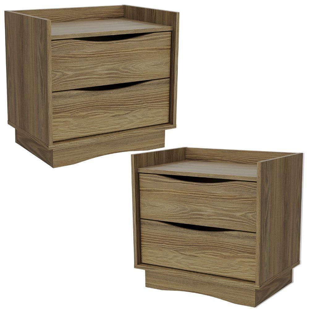 Kit 02 Mesas De Cabeceira 2 Gavetas 54 Cm M261 Kappesberg Nogueira - 1