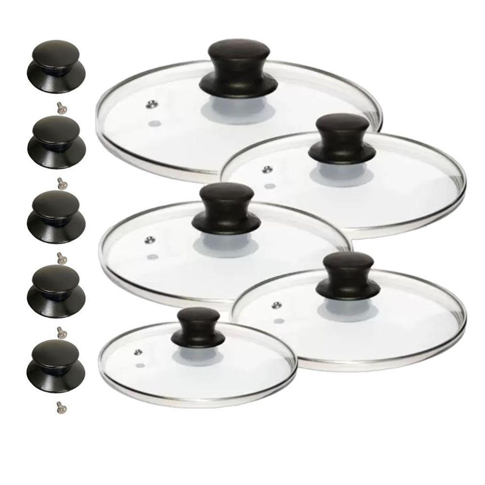 Kit Tampa Vidro Panela Frigideira 16 A 24 E 5 Puxador Extra - 1