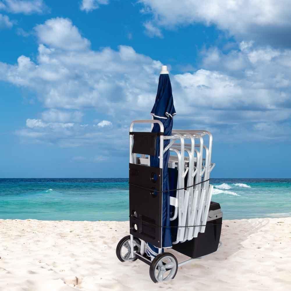 Carrinho De Praia Com Avanço Para Caixa Térmica Preto Alumínio Mor - 7
