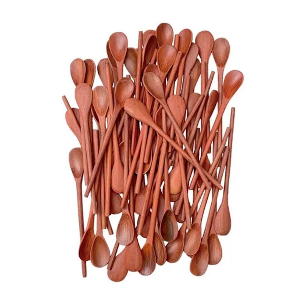 Kit 100 Peças Colher De Pau Madeira Modelos Molho 18 Cm - 1