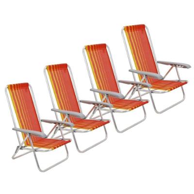 Kit 4 Cadeira De Praia Camping Reclinável Alumínio Bali Laranja Tramontina