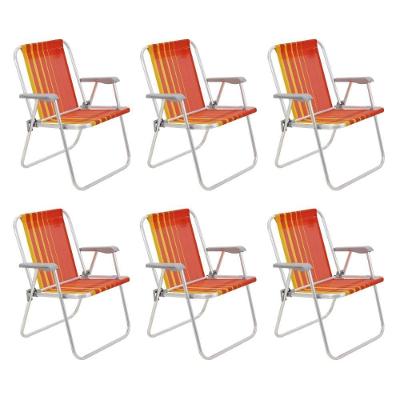 Kit 6 Cadeira De Praia Camping Alumínio Samoa Laranja Tramontina