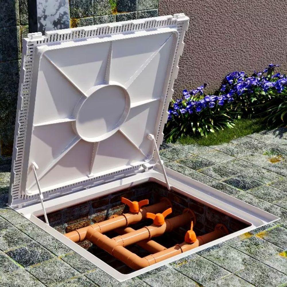 Tampa Piscina Ventilada Casa Máquina 80x80cm Rebaixo Cinza - 7