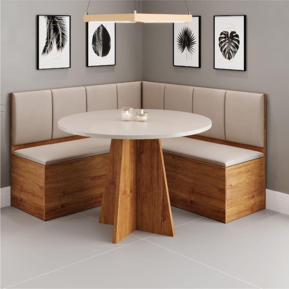 Conjunto Sala De Jantar Canto Alemão Com Baú Liebe Com Mesa Fin Veludo Viero Madeirado - 2