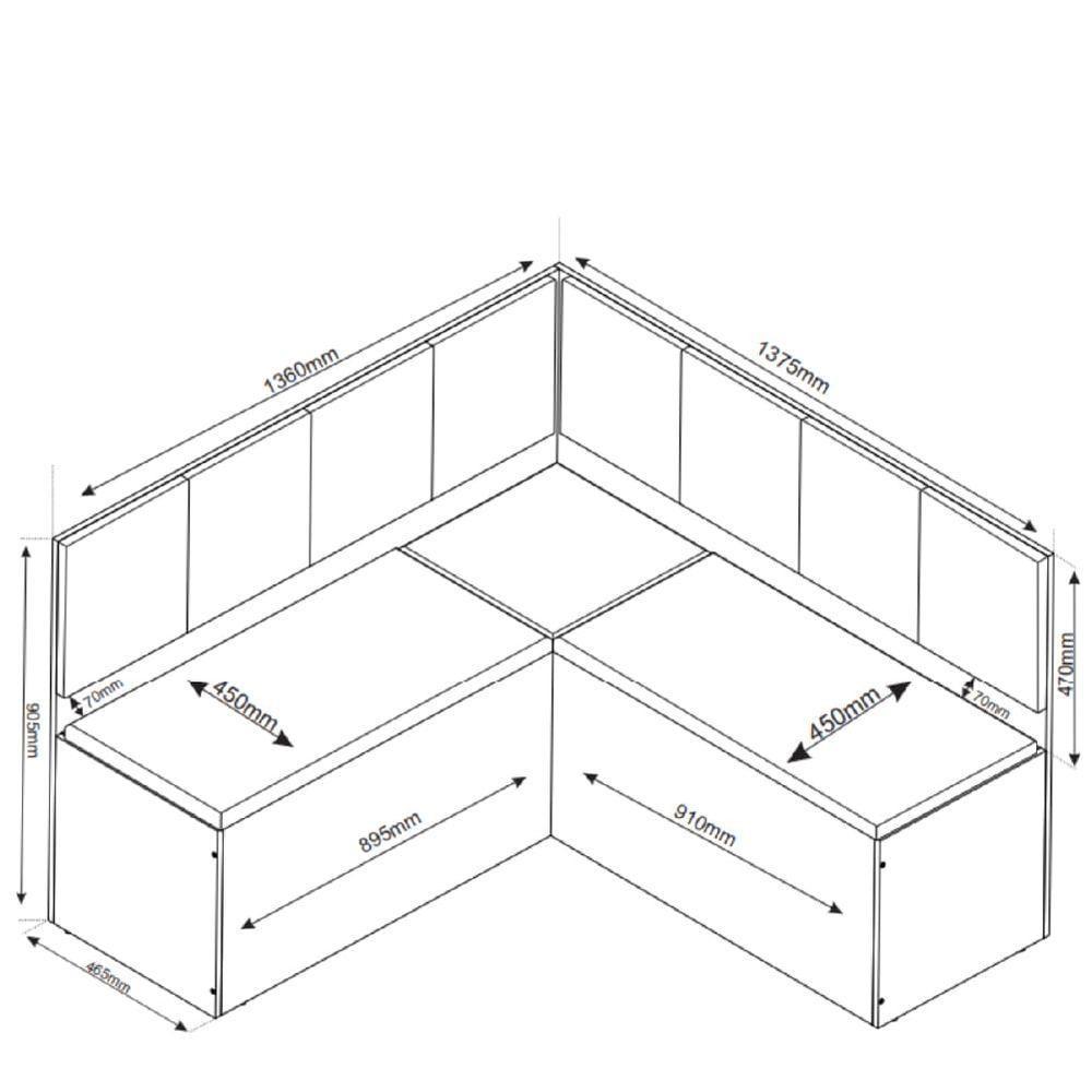 Conjunto Sala De Jantar Canto Alemão Com Baú Liebe Com Mesa Fin Veludo Viero Madeirado - 3