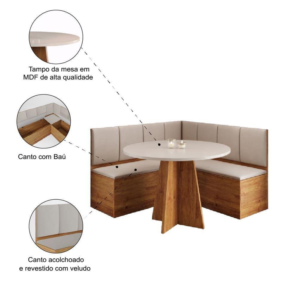 Conjunto Sala De Jantar Canto Alemão Com Baú Liebe Com Mesa Fin Veludo Viero Madeirado - 5