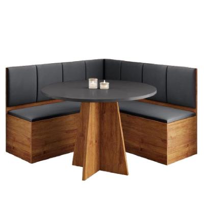 Conjunto Sala De Jantar Canto Alemão Com Baú Liebe Com Mesa Fin Veludo Viero Madeirado / Cinza