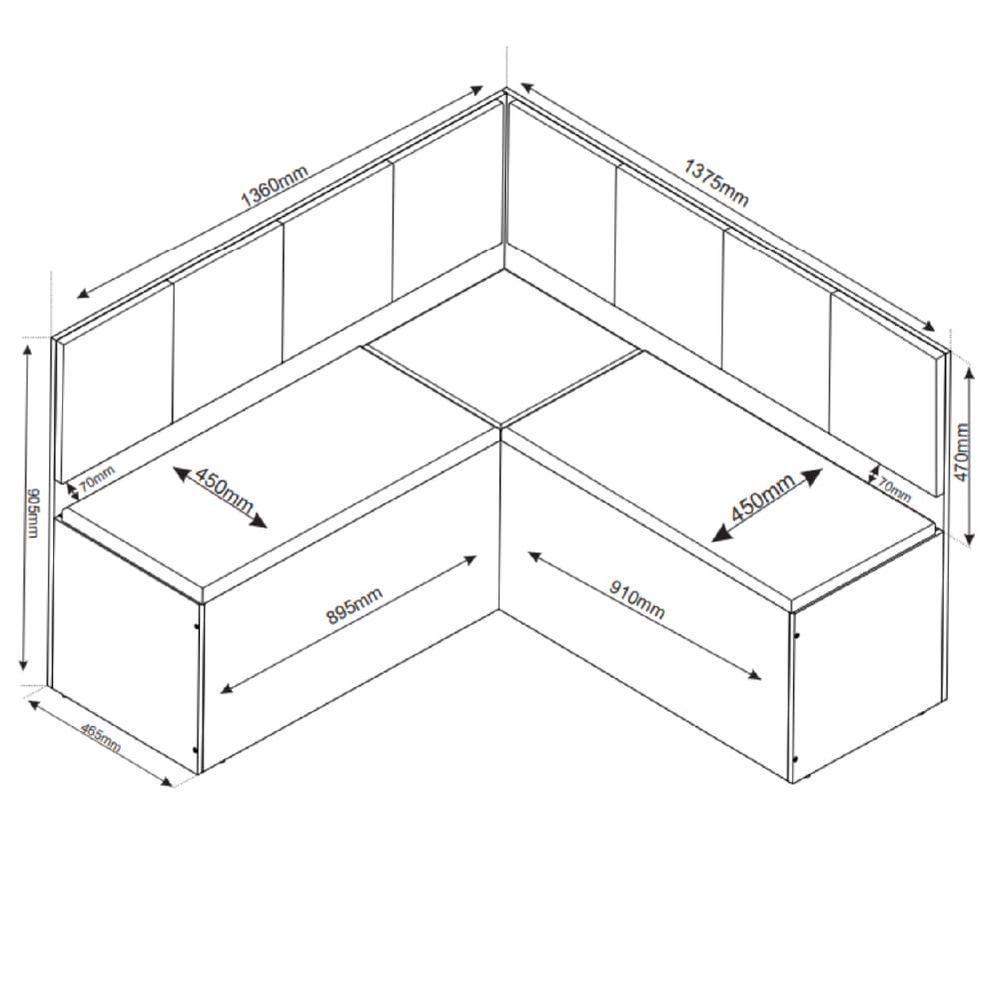 Conjunto Sala De Jantar Canto Alemão Com Baú Liebe Com Mesa Lord E 2 Cadeiras Bele Veludo Viero Madeirado / Cinza - 5
