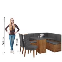 Conjunto Sala De Jantar Canto Alemão Com Baú Liebe Com Mesa Lord E 2 Cadeiras Bele Veludo Viero Madeirado / Cinza - 3