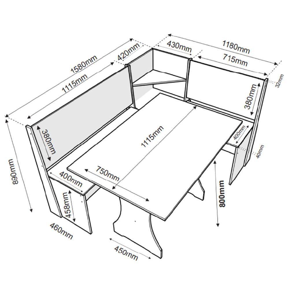 Conjunto Sala De Jantar Canto Alemão Arnis Com 2 Cadeiras Bele Veludo Viero Madeirado / Cinza - 3